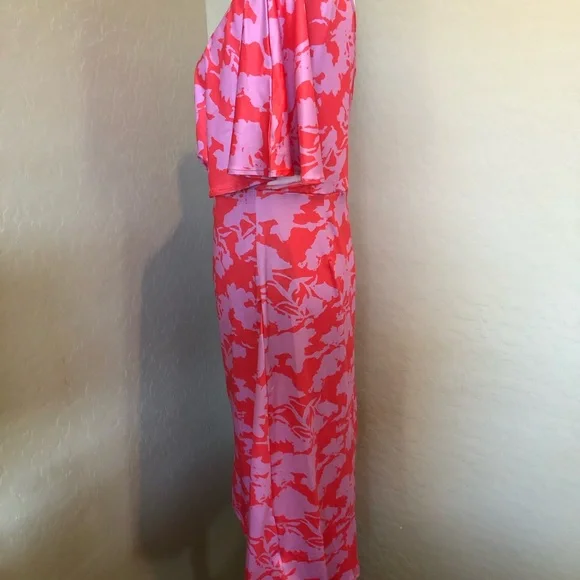 Amazon Beautisun One Shoulder Floral Print Ruched Midi Dress. Size L - Picture 5 of 10